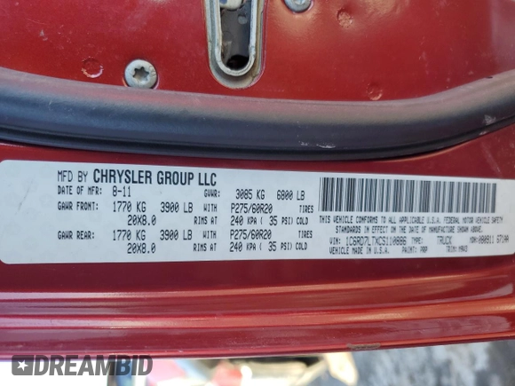 2012 Ram 1500 Outdoorsman z VIN 1C6RD7LTXCS110886, wystawiony jako Copart lot #42636345 z przebiegiem 177 076 mil mil oraz Szkoda całkowita • Salvage title. Historia ofert i sprzedaży dostępna na DreamBid. Obrazek 12.