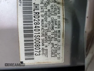 2001 Honda CR-V LX with VIN JHLRD28401S008073, listed as a Copart auction lot 73002564 with 177,059 mi miles and Salvage Title. Bid and sale history available at carsss.com. Image 13.