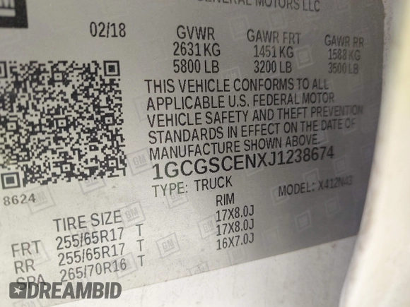 2018 Chevrolet Colorado 2WD LT with VIN 1GCGSCENXJ1238674, listed as a IAAI auction lot 42065449 with Not Provided miles and . Bid and sale history available at DreamBid. Image 9.
