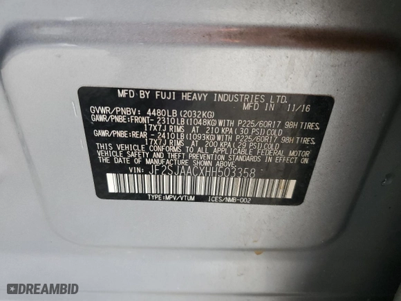 2017 Subaru Forester with VIN JF2SJAACXHH503358, listed as a Copart auction lot 47936925 with 138,571 mi miles and Salvage Title. Bid and sale history available at carsss.com. Image 13.
