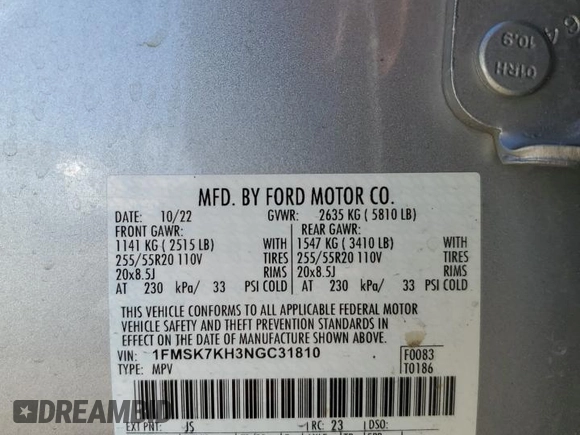 2022 Ford Explorer ST-Line with VIN 1FMSK7KH3NGC31810, listed as a Copart auction lot 84958304 with 42,593 mi miles and Salvage Title. Bid and sale history available at carsss.com. Image 16.