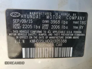 2016 Hyundai Elantra with VIN KMHD35LH0GU305388, listed as a Copart auction lot 85770244 with 125,172 mi miles and Salvage title. Bid and sale history available at DreamBid. Image 12.