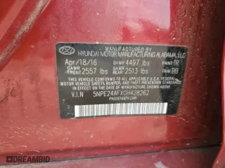 2016 Hyundai Sonata 2.4L SE with VIN 5NPE24AFXGH428262, listed as a Copart auction lot 53737964 with 136,477 mi miles and Salvage Title. Bid and sale history available at carsss.com. Image 14.