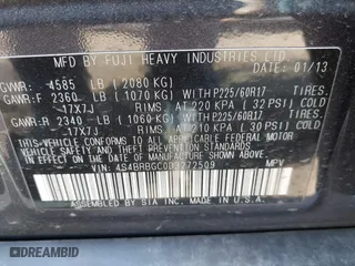 2013 Subaru Outback 2.5i Premium with VIN 4S4BRBGC0D3272509, listed as a IAAI auction lot 42065534 with 155,500 mi miles. Bid and sale history available at carsss.com. Image 9.