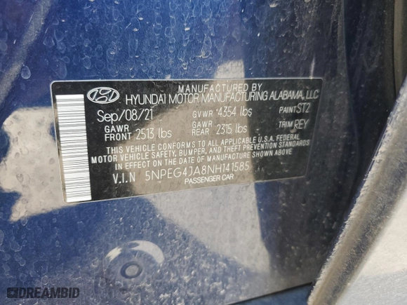 2022 Hyundai Sonata SE with VIN 5NPEG4JA8NH141585, listed as a Copart auction lot 42808995 with 56,170 mi miles and Salvage Title. Bid and sale history available at carsss.com. Image 15.