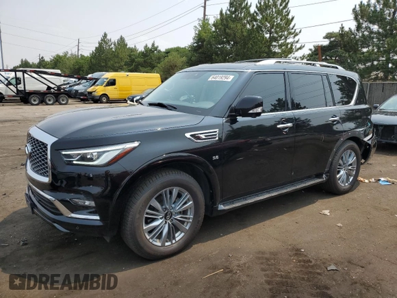 2019 Infiniti QX80 LUXE with VIN JN8AZ2NE8K9237560, listed as a Copart auction lot 64019294 with 73,450 mi miles and Salvage Title. Bid and sale history available at carsss.com. Image 1.