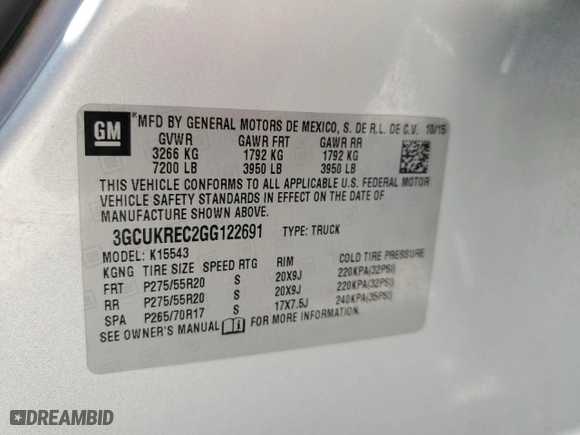 2016 Chevrolet Silverado 1500 LT with VIN 3GCUKREC2GG122691, listed as a Copart auction lot 48175185 with 211,214 mi miles and Salvage Title. Bid and sale history available at carsss.com. Image 14.