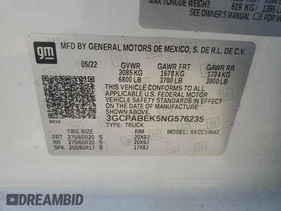 2022 Chevrolet Silverado 1500 Custom with VIN 3GCPABEK5NG576235, listed as a Copart auction lot 51157465 with 50,811 mi miles and Clean Title. Bid and sale history available at DreamBid. Image 12.