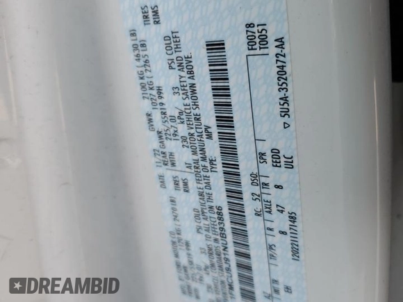 2022 Ford Escape Titanium with VIN 1FMCU9J91NUB93886, listed as a Copart auction lot 82764154 with Not provided miles and Clean title. Bid and sale history available at DreamBid. Image 13.