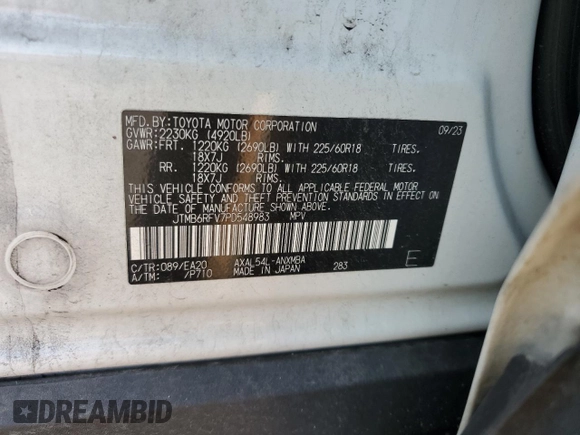 2023 Toyota RAV4 Hybrid XLE Premium z VIN JTMB6RFV7PD548983, wystawiony jako Copart lot #55406735 z przebiegiem 80 794 mil mil oraz Szkoda całkowita • Salvage title. Historia ofert i sprzedaży dostępna na DreamBid. Obrazek 13.