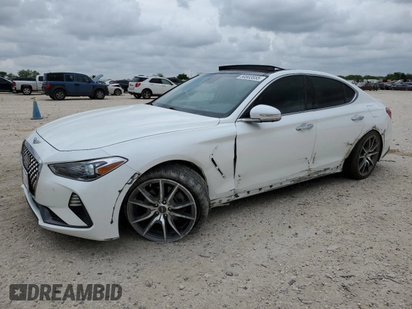 2021 Genesis G70 2.0T with VIN KMTG44LA2MU066726, listed as a Copart auction lot 50803555 with 28,618 mi miles and Salvage title. Bid and sale history available at DreamBid. Image 1.