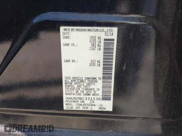 2014 Nissan LEAF SL with VIN 1N4AZ0CP8EC331536, listed as a IAAI auction lot 41909356 with 66,660 mi miles. Bid and sale history available at carsss.com. Image 9.