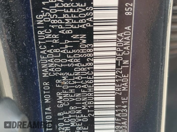 2014 Toyota Corolla L with VIN 2T1BURHE6EC182883, listed as a Copart auction lot 51683335 with 145,781 mi miles and Salvage title. Bid and sale history available at DreamBid. Image 12.