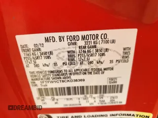 2012 Ford F-150 XL z VIN 1FTFW1CT8CKD38369, wystawiony jako Copart lot #56961895 z przebiegiem 245 016 mil mil oraz Szkody całkowita. Historia ofert i sprzedaży dostępna na DreamBid. Obrazek 12.