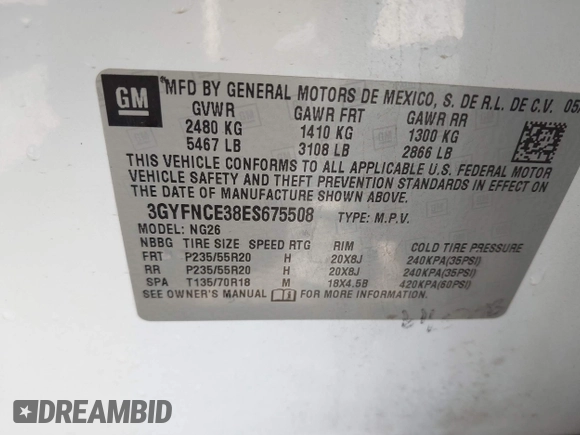 2014 Cadillac SRX Performance Collection with VIN 3GYFNCE38ES675508, listed as a IAAI auction lot 41969292 with 147,534 mi miles and . Bid and sale history available at DreamBid. Image 9.