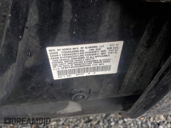 2014 Honda Pilot LX with VIN 5FNYF4H22EB025456, listed as a Copart auction lot 45200015 with 257,478 mi miles and Clean Title. Bid and sale history available at carsss.com. Image 13.