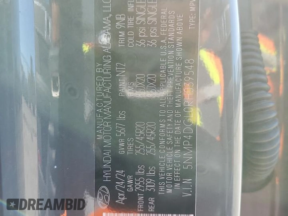2024 Hyundai Santa Fe Limited z VIN 5NMP4DGL0RH039548, wystawiony jako Copart lot #47563365 z przebiegiem 12 934 mil mil oraz Szkoda całkowita • Salvage title. Historia ofert i sprzedaży dostępna na DreamBid. Obrazek 13.