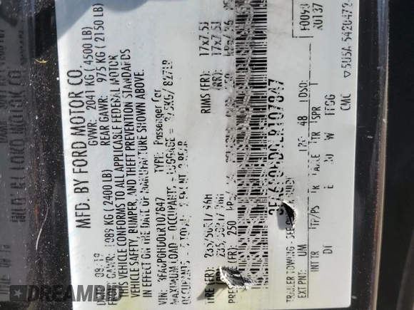2020 Ford Fusion SE with VIN 3FA6P0HD0LR107847, listed as a Copart auction lot 49973185 with 89,778 mi miles and Non repairable. Bid and sale history available at DreamBid. Image 12.