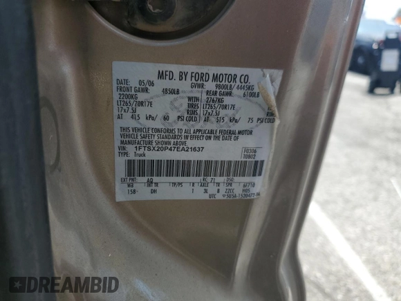 2007 Ford F-250 XL с VIN 1FTSX20P47EA21637, выставлен на аукционе Copart как лот 61011605 с пробегом 142 373 миль миль и Чистый • Clean title. История ставок и продаж доступна на DreamBid. Изображение 12.
