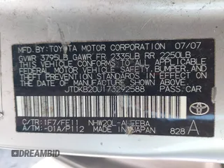 2007 Toyota Prius with VIN JTDKB20U173292588, listed as a IAAI auction lot 42274135 with Not provided miles and . Bid and sale history available at DreamBid. Image 9.