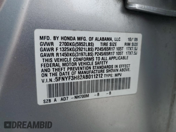2010 Honda Pilot Touring with VIN 5FNYF3H82AB011212, listed as a Copart auction lot 71115874 with 248,495 mi miles and Salvage Title. Bid and sale history available at DreamBid. Image 13.