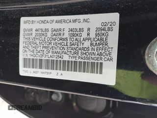 2020 Honda Accord Sport с VIN 1HGCV2F31LA012542, выставлен на аукционе IAAI как лот 42200065 с пробегом 107 711 миль миль и . История ставок и продаж доступна на DreamBid. Изображение 9.