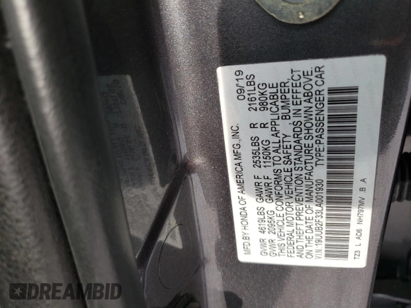 2020 Acura TLX with VIN 19UUB2F33LA001930, listed as a Copart auction lot 44854855 with 55,429 mi miles and Salvage Title. Bid and sale history available at carsss.com. Image 12.