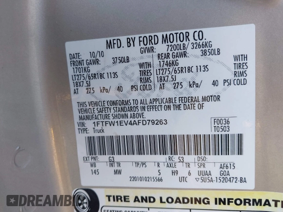 2010 Ford F-150 XL с VIN 1FTFW1EV4AFD79263, выставлен на аукционе IAAI как лот 41359870 с пробегом Не указан миль и . История ставок и продаж доступна на DreamBid. Изображение 9.
