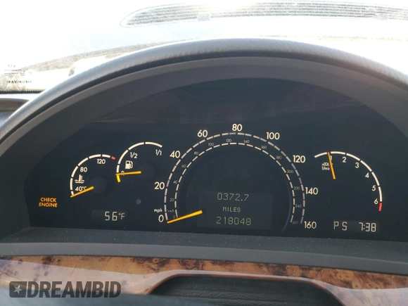 2002 Mercedes-Benz S 5.0L with VIN WDBNG75J32A295134, listed as a Copart auction lot 48179615 with 218,048 mi miles and Salvage Title. Bid and sale history available at carsss.com. Image 9.