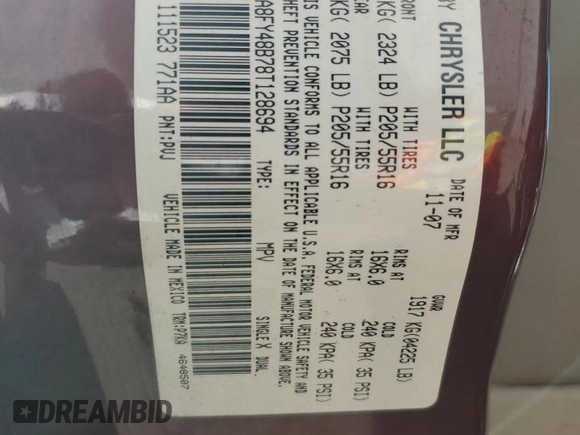 2008 Chrysler PT Cruiser z VIN 3A8FY48B78T128694, wystawiony jako Copart lot #48361015 z przebiegiem 121 544 mil mil oraz Szkoda całkowita • Salvage title. Historia ofert i sprzedaży dostępna na DreamBid. Obrazek 13.
