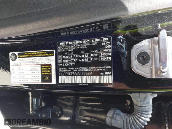 2021 Mercedes-Benz GLS 450 z VIN 4JGFF5KE5MA469689, wystawiony jako IAAI lot #42113396 z przebiegiem 23 930 mil mil oraz . Historia ofert i sprzedaży dostępna na DreamBid. Obrazek 9.