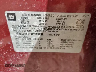 2017 Chevrolet Equinox LT with VIN 2GNALCEK5H1599038, listed as a Copart auction lot 49425885 with 144,310 mi miles and Salvage Title. Bid and sale history available at carsss.com. Image 14.