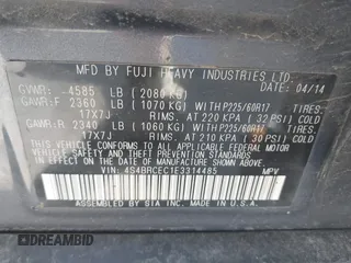 2014 Subaru Outback Premium with VIN 4S4BRCEC1E3314485, listed as a IAAI auction lot 41959386 with 185,594 mi miles and . Bid and sale history available at DreamBid. Image 9.