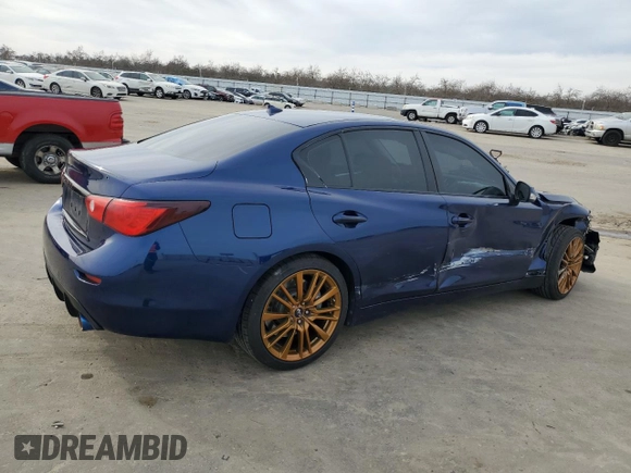 2016 Infiniti Q50 Red Sport 400 with VIN JN1FV7APXGM420158, listed as a Copart auction lot 43395405 with 114,943 mi miles and Salvage title. Bid and sale history available at DreamBid. Image 3.