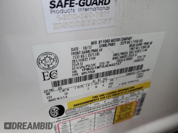 2018 Ford Expedition Platinum с VIN 1FMJU1MT0JEA02737, выставлен на аукционе Copart как лот 43382095 с пробегом 88 380 миль миль и Списание • Salvage title. История ставок и продаж доступна на DreamBid. Изображение 14.