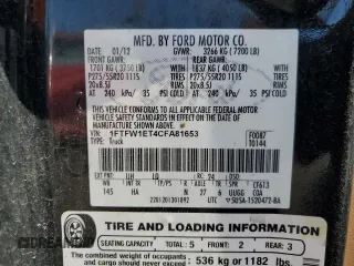 2012 Ford F-150 XL with VIN 1FTFW1ET4CFA81653, listed as a Copart auction lot 44022195 with Not provided miles and Salvage title. Bid and sale history available at DreamBid. Image 12.