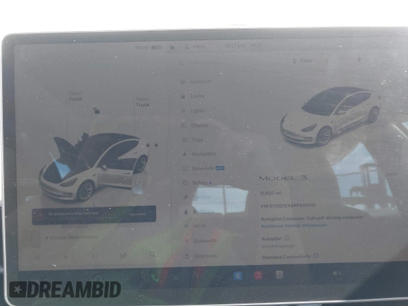 2023 Tesla Model 3 with VIN 5YJ3E1EA9PF640015, listed as a IAAI auction lot 41622086 with 15,622 mi miles and . Bid and sale history available at carsss.com. Image 18.