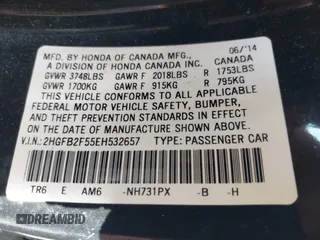 2014 Honda Civic Sedan LX with VIN 2HGFB2F55EH532657, listed as a IAAI auction lot 42098893 with 156,535 mi miles. Bid and sale history available at carsss.com. Image 9.