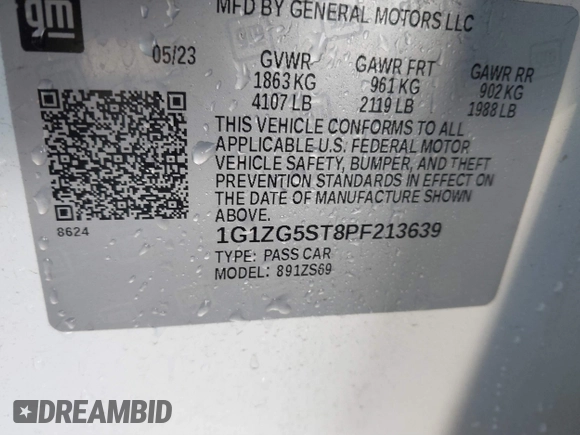 2023 Chevrolet Malibu RS with VIN 1G1ZG5ST8PF213639, listed as a IAAI auction lot 41243518 with 44,337 mi miles and . Bid and sale history available at DreamBid. Image 9.