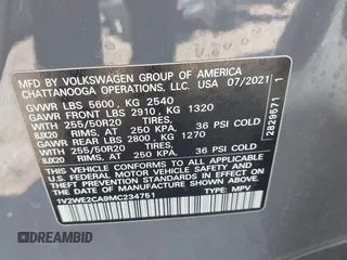 2021 Volkswagen Atlas SE with VIN 1V2WE2CA9MC234751, listed as a IAAI auction lot 41979424 with 30,132 mi miles and . Bid and sale history available at DreamBid. Image 9.