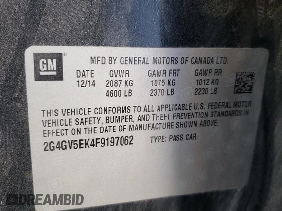 2015 Buick Regal z VIN 2G4GV5EK4F9197062, wystawiony jako Copart lot #44423315 z przebiegiem 166 964 mil mil oraz Szkoda całkowita • Salvage title. Historia ofert i sprzedaży dostępna na DreamBid. Obrazek 12.