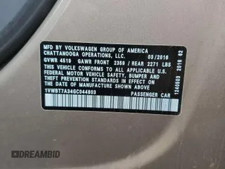 2016 Volkswagen Passat 1.8T SE with VIN 1VWBT7A34GC044803, listed as a Copart auction lot 82592564 with 68,540 mi miles and Salvage Title. Bid and sale history available at carsss.com. Image 14.