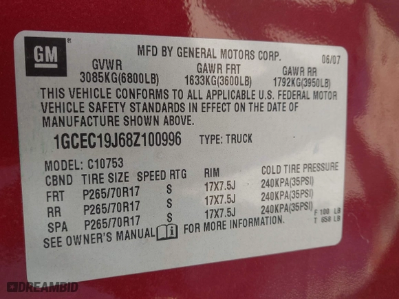 2008 Chevrolet Silverado 1500 LT w/1LT with VIN 1GCEC19J68Z100996, listed as a IAAI auction lot 41704750 with 127,463 mi miles. Bid and sale history available at carsss.com. Image 9.
