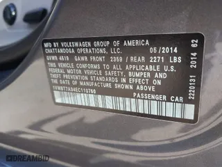 2014 Volkswagen Passat SE w/Sunroof with VIN 1VWBT7A34EC110750, listed as a IAAI auction lot 41754525 with 101,416 mi miles. Bid and sale history available at carsss.com. Image 9.