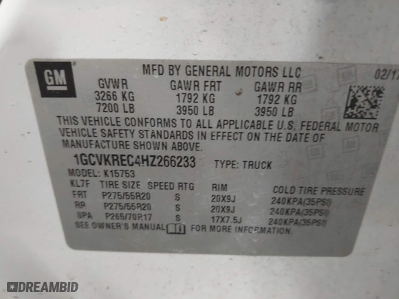 2017 Chevrolet Silverado 1500 LT with VIN 1GCVKREC4HZ266233, listed as a IAAI auction lot 41898999 with 145,503 mi miles. Bid and sale history available at carsss.com. Image 9.