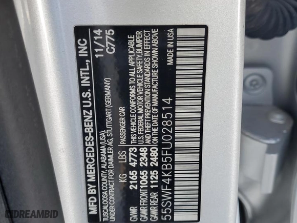 2015 Mercedes-Benz C-Class C 300 Luxury with VIN 55SWF4KB5FU028514, listed as a Copart auction lot 44226215 with 0 mi miles and Salvage Title. Bid and sale history available at carsss.com. Image 12.