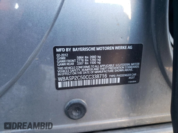 2012 BMW 5 Series GT 535i Gran Turismo xDrive with VIN WBASP2C50CC338716, listed as a Copart auction lot 77158824 with 200,176 mi miles and Salvage Title. Bid and sale history available at DreamBid. Image 14.