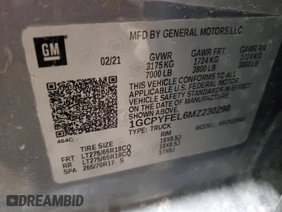2021 Chevrolet Silverado 1500 LT Trail Boss with VIN 1GCPYFEL6MZ230298, listed as a Copart auction lot 48771285 with 76,370 mi miles and Salvage Title. Bid and sale history available at DreamBid. Image 13.