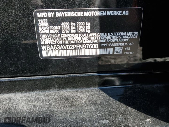 2023 BMW 4 Series 430i z VIN WBA63AV02PFN97608, wystawiony jako Copart lot #69227414 z przebiegiem Nie podano mil oraz Szkoda całkowita • Salvage title. Historia ofert i sprzedaży dostępna na DreamBid. Obrazek 14.