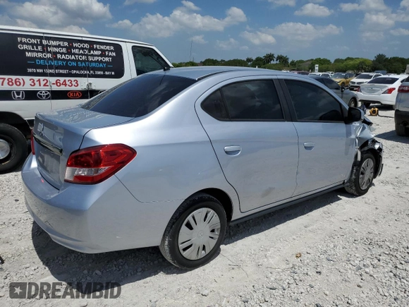 2020 Mitsubishi Mirage ES z VIN ML32F3FJ5LHF11336, wystawiony jako Copart lot #57326845 z przebiegiem 64 411 mil mil oraz Szkoda całkowita • Salvage title. Historia ofert i sprzedaży dostępna na DreamBid. Obrazek 3.